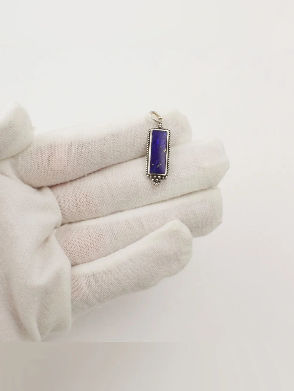 Vintage Boma Lapis Lazuli Sterling Silver Rectangle Necklace Pendant